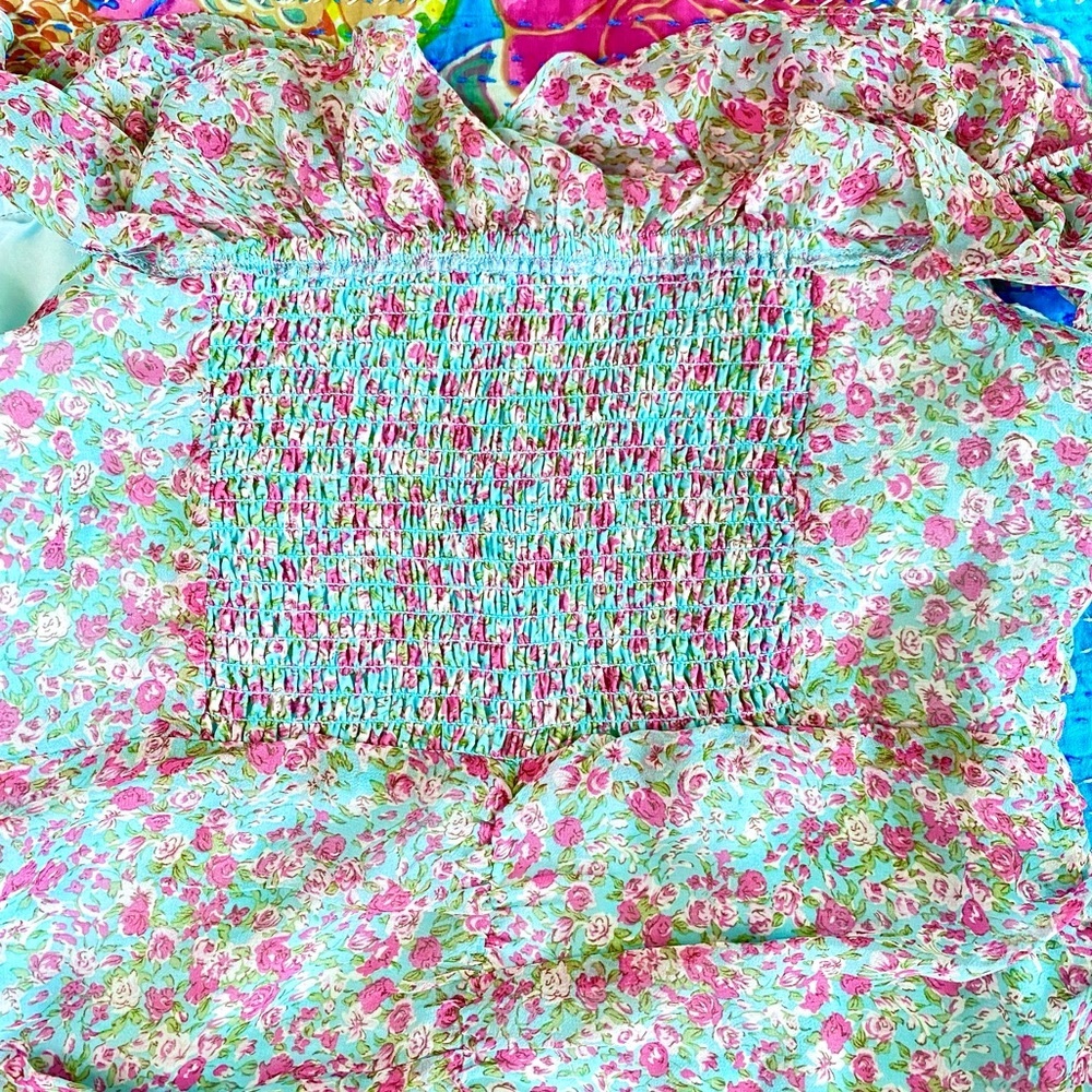 NWOT ASTR The Label Blue Floral Ruched Sweetheart Mini Dress - Picture 9 of 14